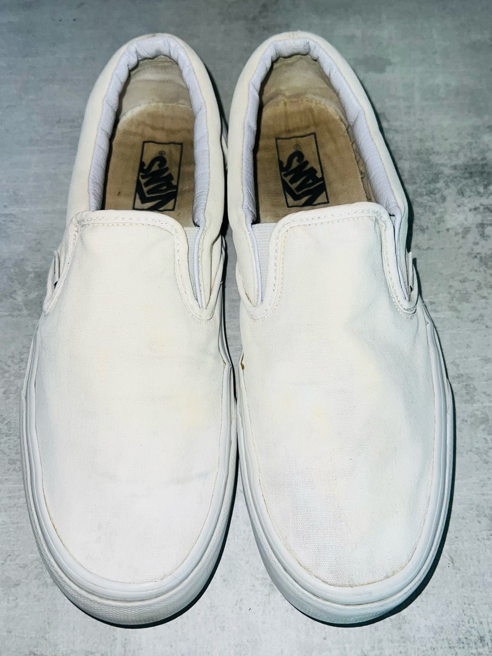 white Vans Classic Slip-On canvas skate shoes Size 9.5